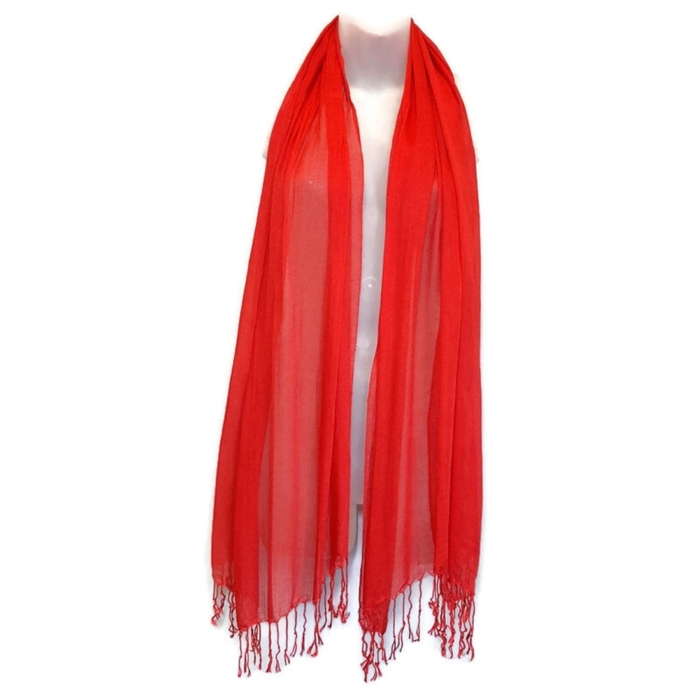 Quadriga Sheer Gauze Fringed Scarf Lightweight Spring Power Red Rayon